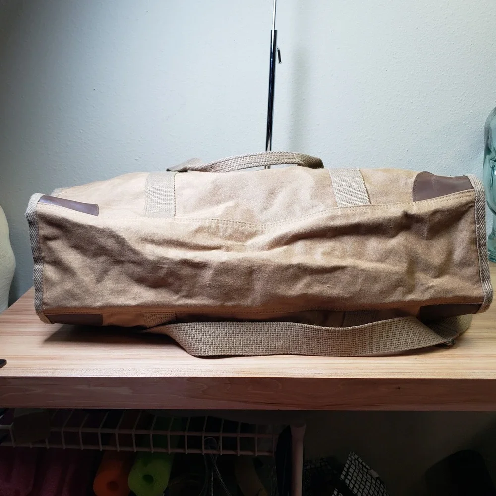 Vintage Ralph Lauren Canvas Messenger Bag Tan Brown Utilitarian Office Travel